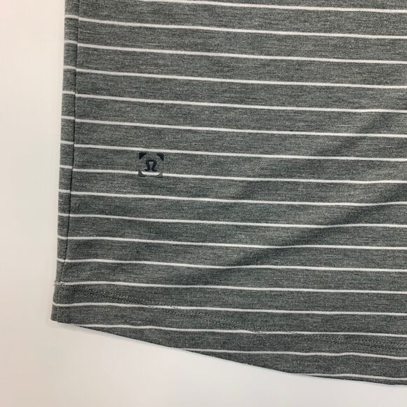 Lululemon Polo Shirt Mens S Small Grey Stripe Performance Collared Shirttail Hem - Picture 7 of 9
